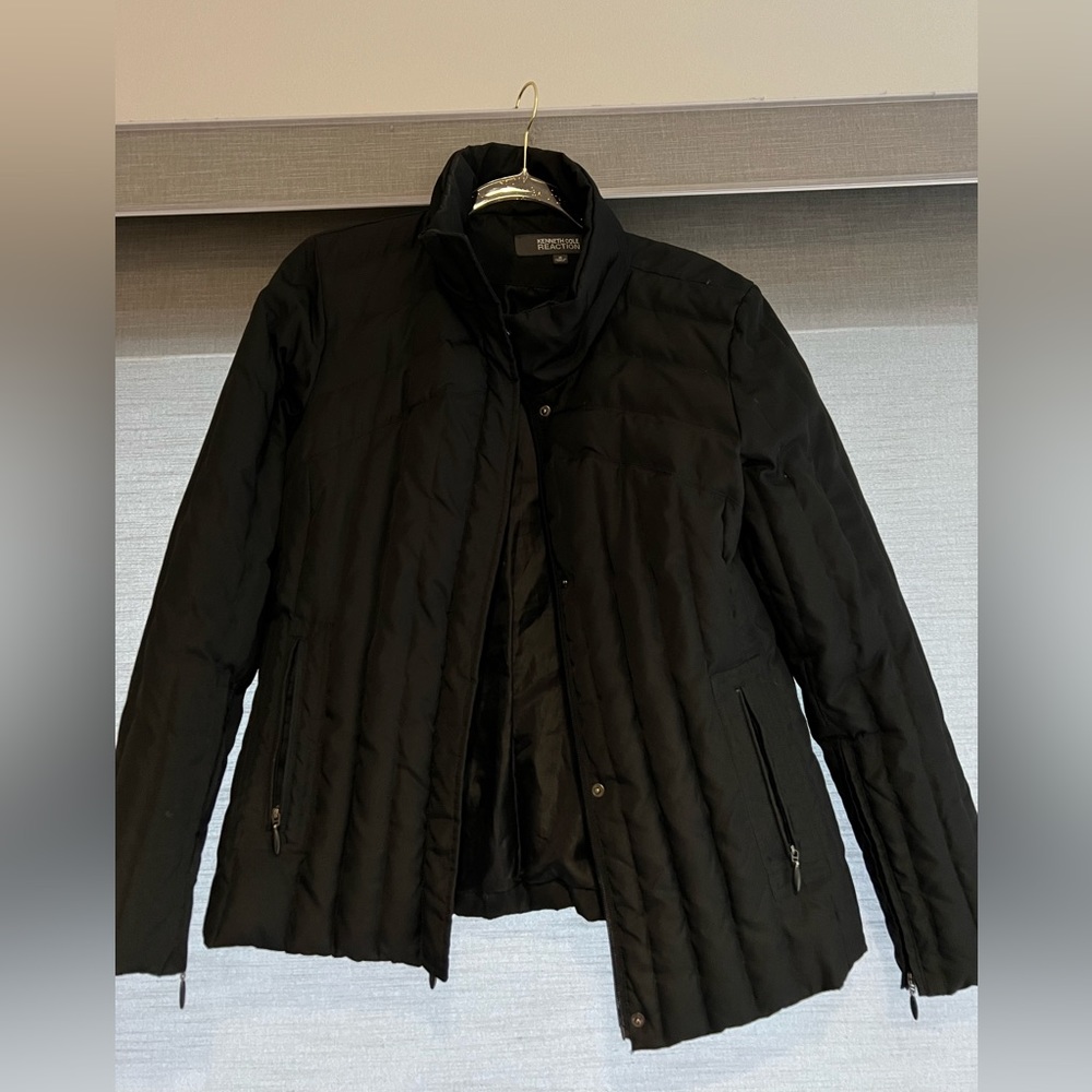 Kenneth Cole Reaction Down Puffer Jacket Black Quilted Coat Womens Size medium